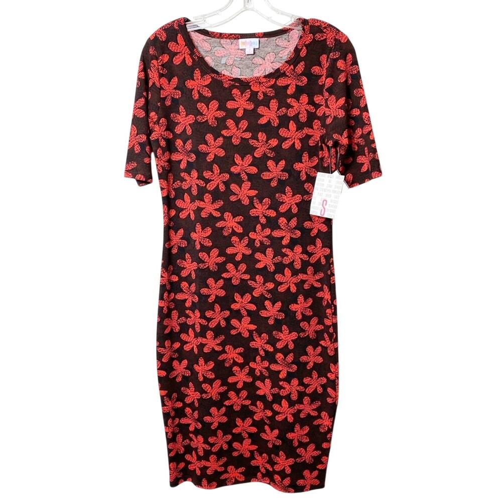 LuLaRoe Julia Flower Print Orange Polyester Spandex Dress Size Small NEW